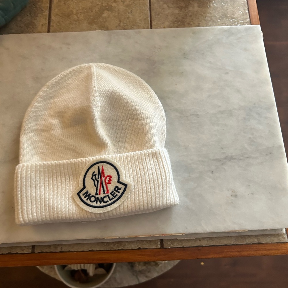 Moncler Kids Cream Beanie with Logo